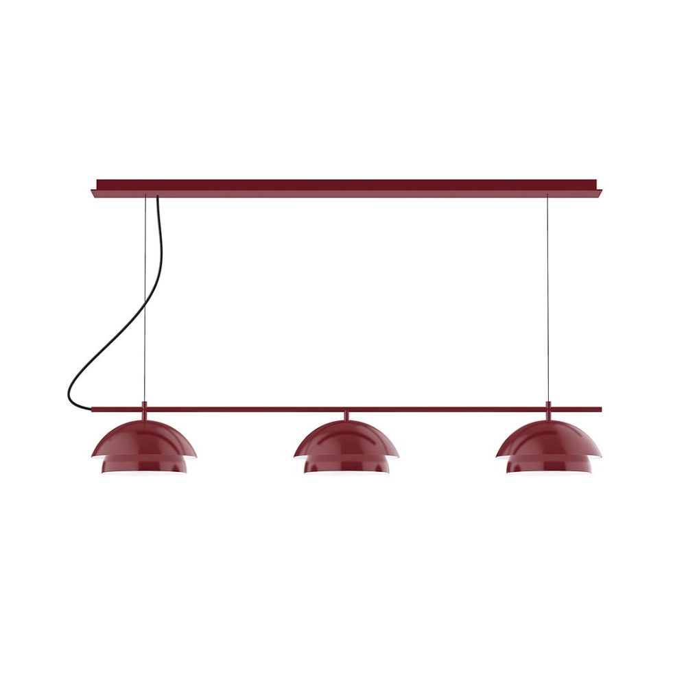 Montclair Lightworks CHDX445-55-C01 3-Light Linear Axis Chandelier with Brown and Ivory Houndstooth Fabric Cord, Barn Red